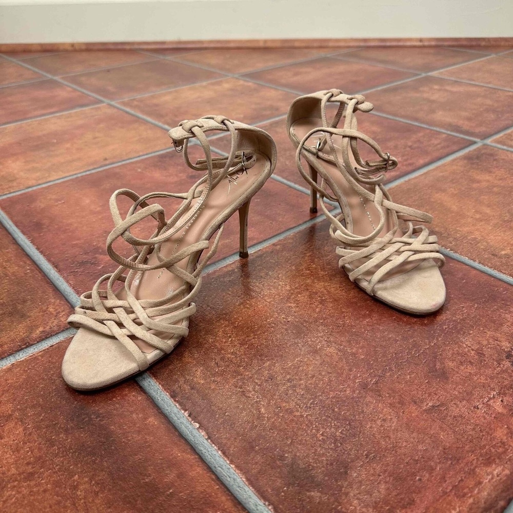 Giuseppe Zanotti Rose Suede Stiletto Heel Open Toe Sandals Size 38